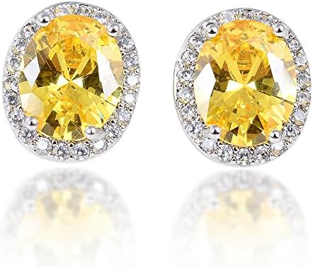CZ Stud Earrings 4ct OVAL Halo white canary amethyst emerald sapphire signity CZ men women gift