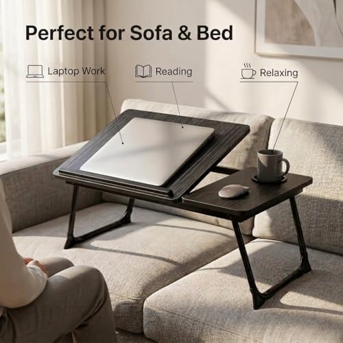Foldable Laptop Desk for Bed Couch, Adjustable Lap Desk with Cup Holder, Portable Small Bed Tray Table for Laptop, Writing, Reading