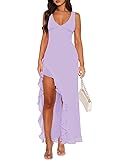 MIYIEONZ Women Sexy V Neck Sleeveless Mesh Ruffle