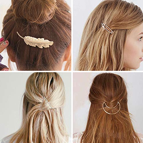 32 pcs Hair Clips Gold Silver Geometric Clips Dainty Feather Moon Triangle Circle Hairpin Star Cat Hair Barrettes for Women