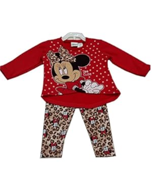 Baby Girls Red Minnie Mouse Leopard Spot Print 2 Pc Pant Set 12-24M