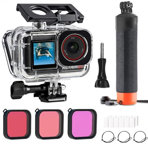 FitStill 196FT/60M Waterproof Case&3 Filters&Floating Hand Grip Stick Set Compatible for DJI Osmo Action 5 Pro Action 4 Action 3,Snorkeling Surfing,Wakeboarding Protective Cover Shell Accessories Kit
