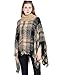 Women's Turtleneck Poncho Sweater Knitted Pullover Capes Tassel Shawl Camel and Black Plaid