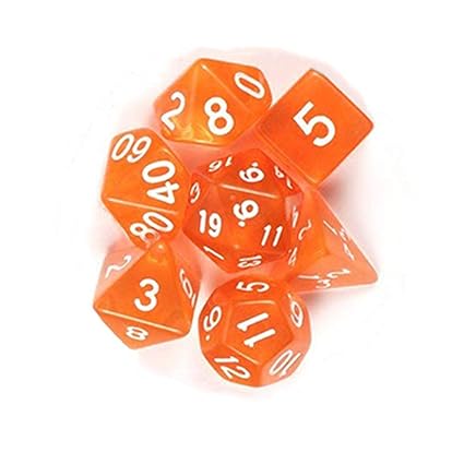 Leoie 7Pcs/Set Translucent Polyhedral Dice Set for Dungeons Dragons Pathfinder D&D RPG (D4 D6 D8 D10 D12 D20 D%) Orange