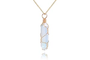 VIBILIA Healing Crystal Necklace Wire Wrapped Natural Point Pendant Necklace Hexagonal Reiki Spiritual Quartz Gemstone Stone Jewelry for Women Men