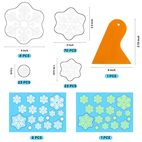 SallyFashion 141PCS Fluorescent Snowflake Window Clings Reusable Window Decals Stickers for Winter Window Decor Christmas Party