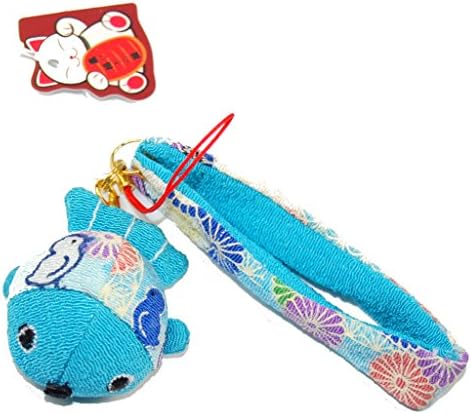 Blue Fish : Chirimen Lucky Koi Carp Goldfish Bag Charm Phone Strap – 6” (150mm)