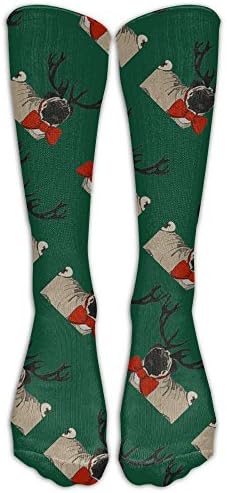 FZ713 Antler Pug Pattern Compression Socks For Women And Men Athletic Running Socks For Nurses Medical Travel Varicose Veins Sports - Below Knee High