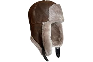 LUKKIZARA Leather Aviator Russian Ushanka Trapper Shearling Sheepskin Fur Ear Flap Waterproof Winter Hat