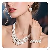 CSIYANJRY99 Pearl Set Jewelry for Women Faux Pearl Necklace Bracelet Earring Set Prom Accessorie Bridesmaid Costume White Pearl Rhinestone Necklace