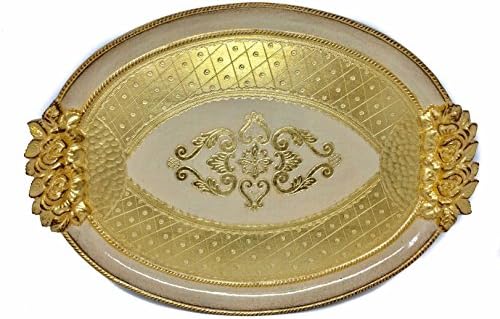 Authentic Florentine Gilded Oval Tray with Carved Handles, 18K Gold and Cream