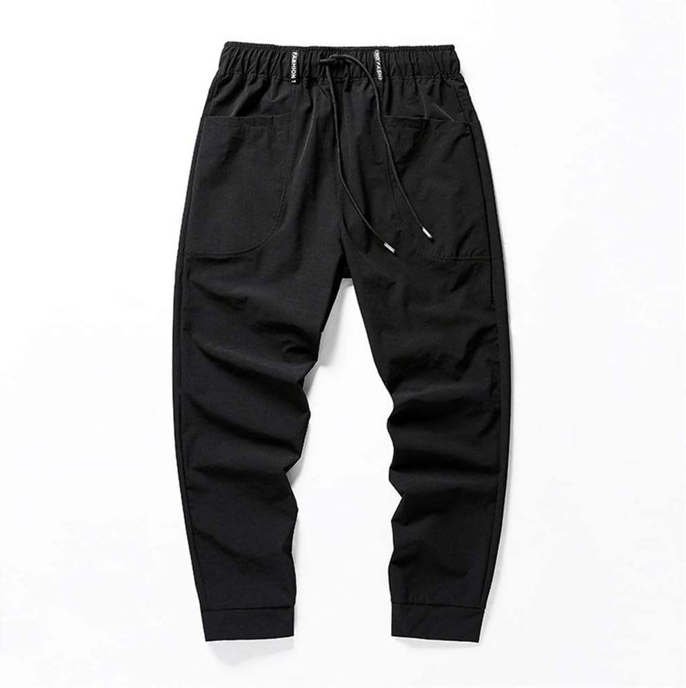 HJKH Lightweight Sweatpants Super Large Size Youth Men's Zipper Sweatpants Cotton Four Seasons Casual Pants Quick Dry Sports Outdoor Activities Loose Trousers (Color : Black, Size : 4XL)