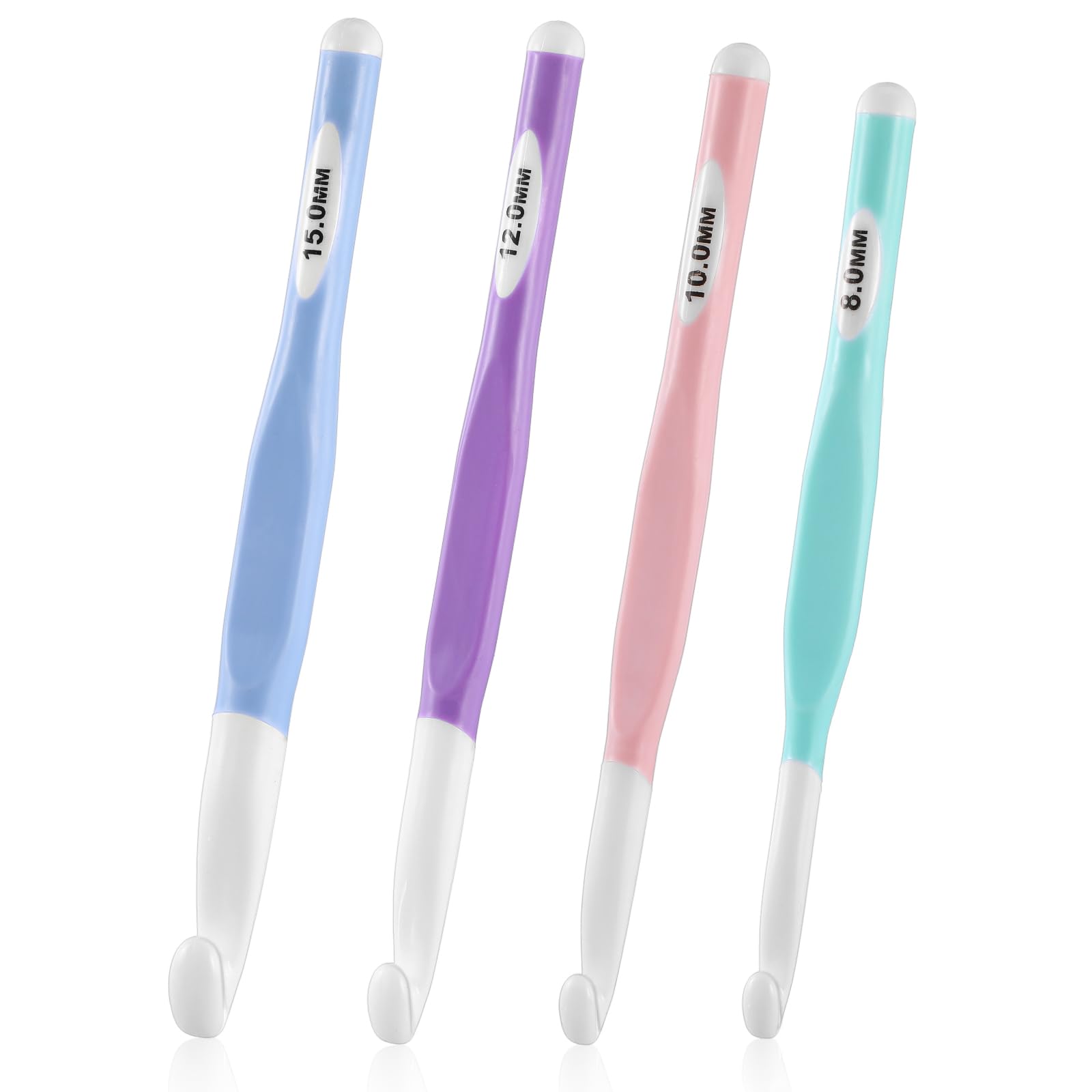 4 Pack Large Ergonomic Crochet Hook Set - 8mm, 10mm, 12mm, 15mm - Rubber Handle DIY Yarn Weaving Tools for Knitting Blankets, Shawls, Carpet