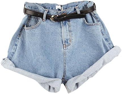 Women High Waist Jeans Shorts Denim Hot Pants Simple Casual Classic Elastic Curling Hem