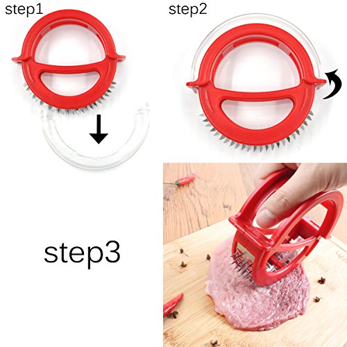 PROKITCHEN Meat Tenderizer Sharp Stainless Steel Blades for Steak Chicken Pork (Red)