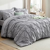 Bedsure Oversized King Comforter Set Grey - Bed in a Bag Bedding Set 7 Pieces, GentleSoft™ Pintuck Bed Set Gift for Family, Pinch Pleat Grey Comforter with Sheets, Pillowcases & Shams