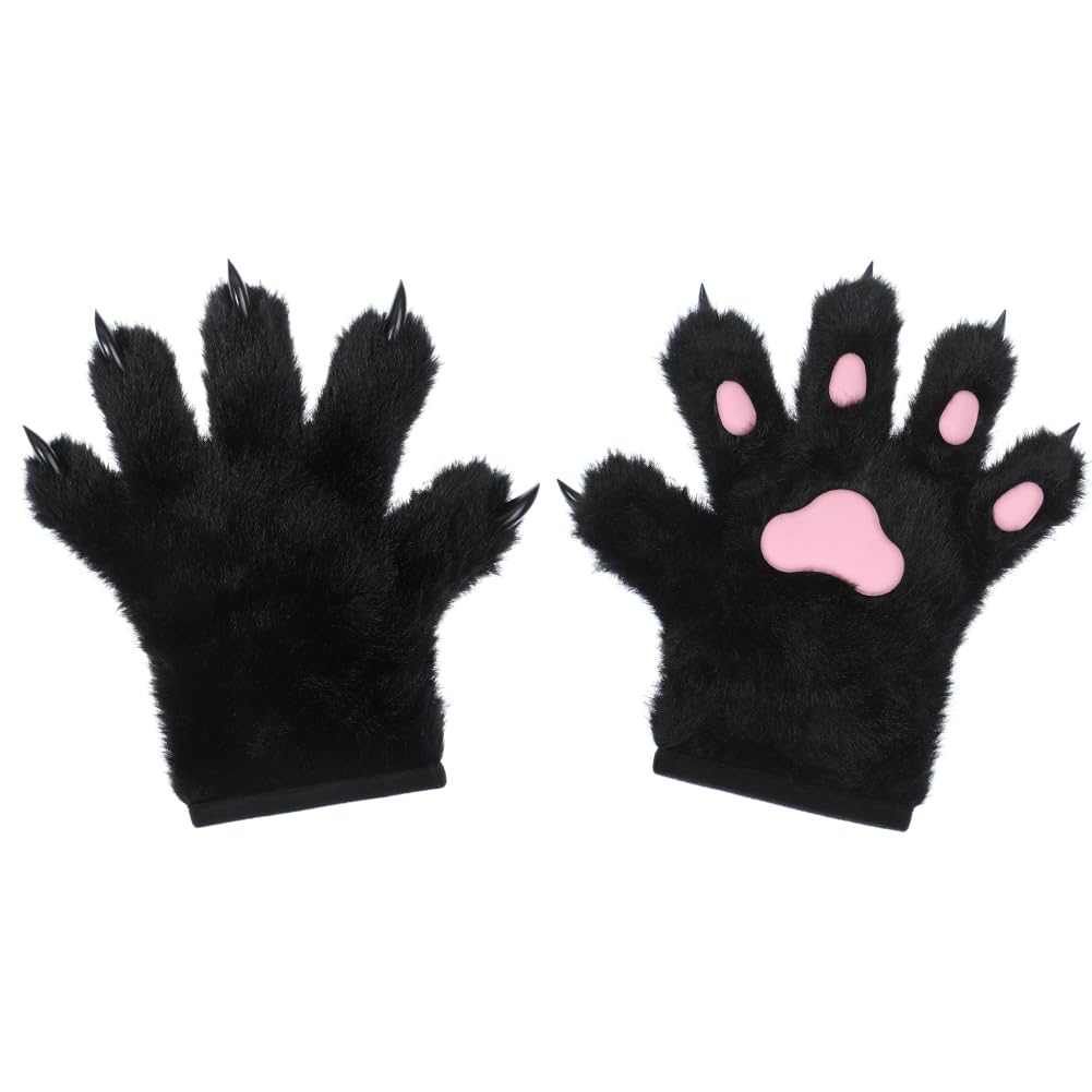 Bear Paw Gloves Cat Paws Claw Gloves Furry Bear Costume Accessory Plush Hands Animal Mittens Scary Plush Warm Mittens Halloween Fancy Dress Cosplay props for Haunted House Horror Party Carnival