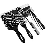 Balon-Professional Stylist Recommends-4 Kind(Paddle Tail Styling Widetooth) Of Hair Comb and Brush Set For Family Various Hair Styling-Black