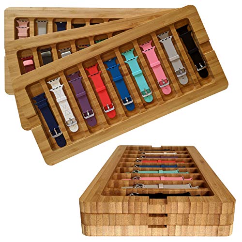 Stackable Bamboo Storage Tray for Apple Watch Bands (Stores 9+, Wood, Includes Cover)