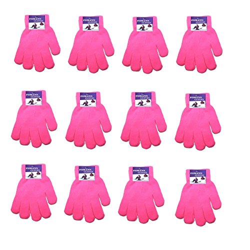 FoMann Kids Magic Gloves Children Knit Gloves Wholesale 12 Pairs(7 to 16 years) (Pink)