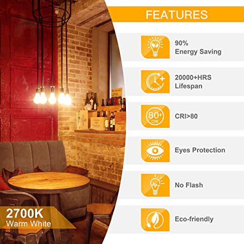 100W Equivalent Filament Edison Bulbs Clear Glass, Dimmable LED Light Bulbs, 10W A21 Vintage LED Blubs 2700K Warm White, Medium Screw Base (E26), 1100 Lumens, 6-Pack