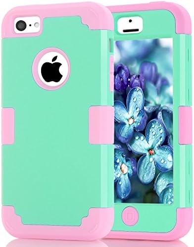iPhone 5c case, (TPU+ Silicone) Anti-slip Shockproof Dustproof slim and stylish protective case for iPhone5c (Mint green+Pink)