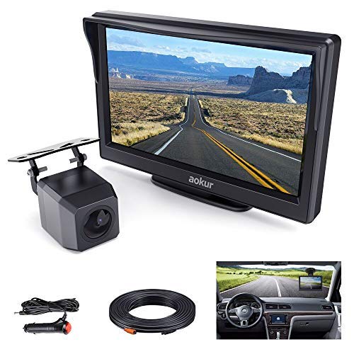 Aokur Backup Camera TFT LCD Monitor Kit, Wired 120° Wide Waterproof Starlight Night Vision Camera for Car/SUV/RV/Truck/Van/Camper License Plate Rear View Camera Parking Assistance