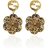 Vintage Floral Fashion Drop Earrings for Women, Gold Plated Dangle Earrings