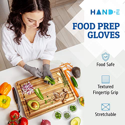 Hand-E Disposable Grey Nitrile Gloves Medium - 200 Count - Kitchen Gloves - Powder Free, Latex Free Medical Exam Gloves with Textured Grip Fingertips - Cleaning, Salon, Painting