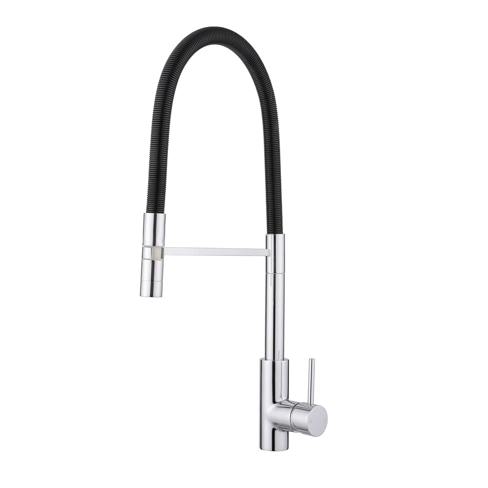 JASSFERRY Flexible Spring Pulldown Spout Kitchen Sink Mixer Tap Single Lever with High Arc Pull Out Spray Monobloc Swing Arm Chrome