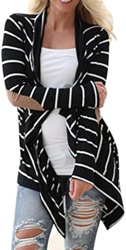 Coat, Leoy88 Women Striped Cardigans Patchwork Black Outerwear (L(Bust96cm/37.8"))