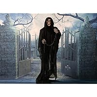 Haunted Hill Farm Life-Size Animated Grim Reaper Prop w/ Chain and Rotating Head for Indoor or Outdoor Halloween Decoration, Battery-Operated, HHRPR-2FLSA Haunted Hill Farm Life-Size Animated Grim Reaper Prop w/ Chain and Rotating Head for Indoor or Outdoor Halloween Decoration, Battery-Operated, HHRPR-2FLSA