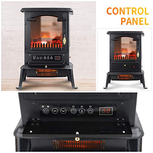 LIFE SMART Quartz Infrared Electric Fireplace Stove Heater with Remote Control - Electric Space Heater with Adjustable Thermostat for Office and Home 1500W