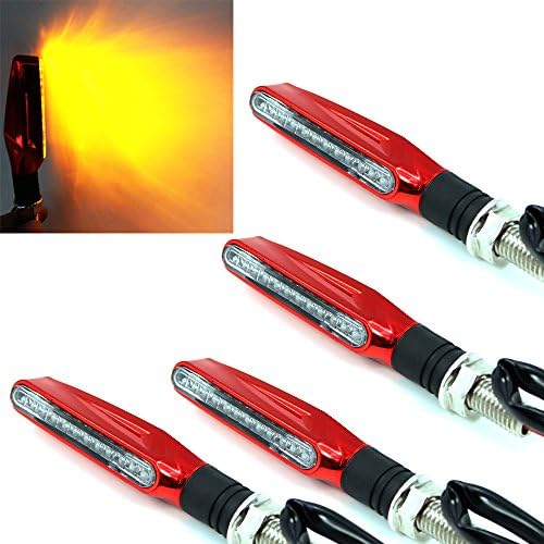Purishion Motorcycle Turn Signals Lights Universal 12 LED Waterproof Turn Signal Indicator 12V Pilot Lamp Strip Lights Soft Grip Bent Elastically 4 Pack (Red)
