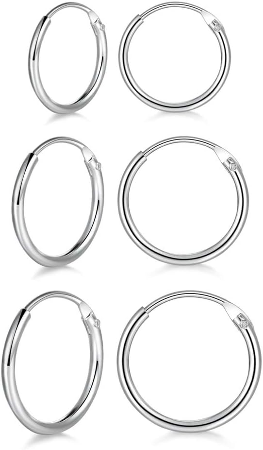 3 Pairs Silver Hoop Earrings