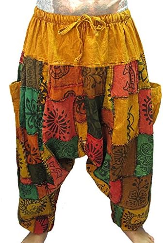 Women's 2- Pocket-Side Drop-Crotch Patchwork Cotton Long Pants