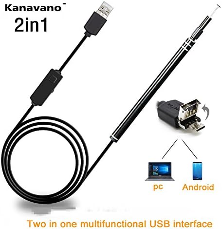 Kanavano USB Visual Ear Spoon,3 in 1Nose and mouth Borescope Inspection Camera Waterproof Visual earpick with 6 Adjustable Led Tool for OTG Android Micro USB,PC、type-c (2 in1 300,000 pixels)