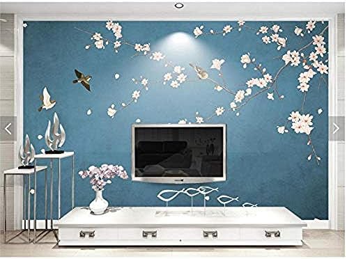 防水 取り外し可能なカスタム中国の壁紙 マグノリアの花とリビングルームの寝室のテレビの背景の装飾的な壁紙のための鳥の壁画 450x300cm