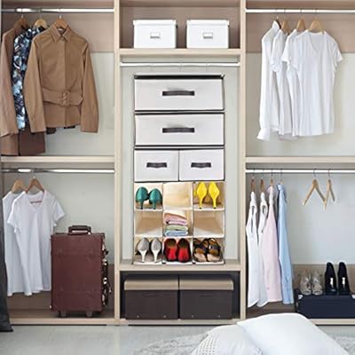 Lovotex 3 Shelf Foldable Closet Hanging Space Saver Hanging Dresser With 2 Large And 2 Small Drawers 9 Shoe Slots For Shoes Clothes Underwear Socks And Towels 40 H 18