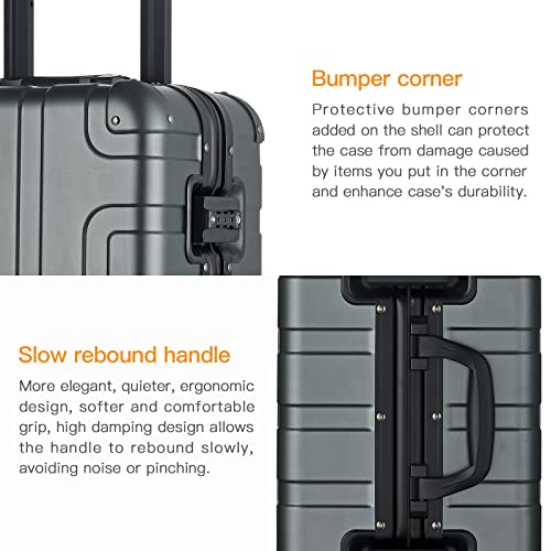 24inch AluminumMagnesium Alloy Carryon Hardside Suitcase Hard Shell Luggage, BuiltIn TSA