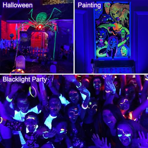 MEEKBOS 300W UV LED Floodlight, 395nm Black Light, IP65 Waterproof, Powerful UV Lamp for Fluorescent Party, Blacklight, Fluorescent Poster, Birthday, Halloween (4 Pieces)
