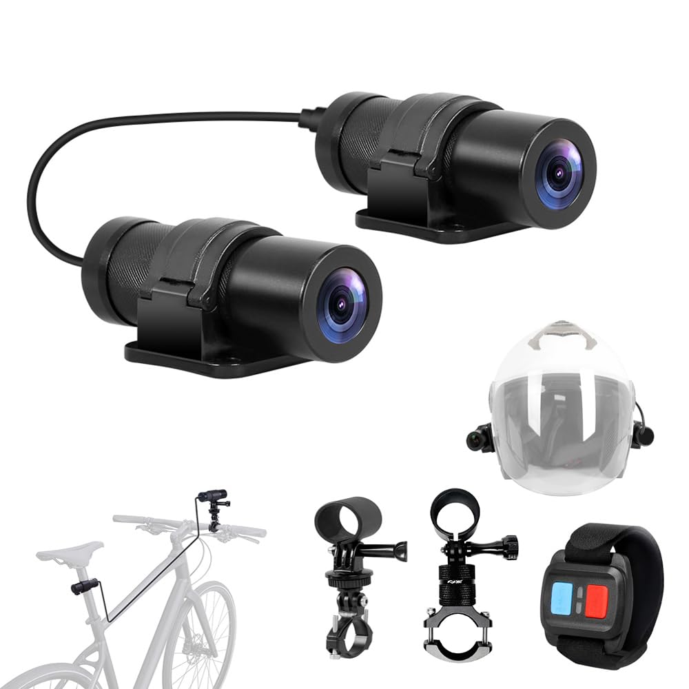 VSYSTO Helmet Cameras for Motorcycle Bike, WiFi Waterproof HD 1080P 150 Degrees Wide Angle Front and Rear View Camera Bicycle Dash Camera Sport Camera, Starlight Night Vision, G-sensor, Loop Recording