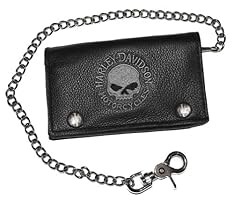Harley-Davidson Men's Embroidered XL Tri-Fold Chain Wallet Leather