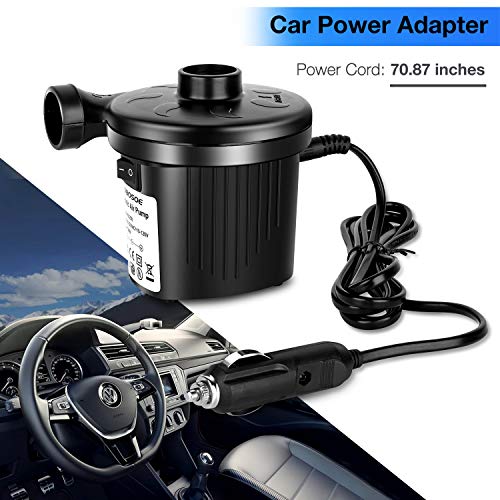 Electric Air Pump for Inflatables,【2018 UPGRADED】OBOSOE 12V Air Mattress Pump with 3 Nozzles, 110V AC/12V DC, Dual-use Inflator/Deflator Pool Air Pump for Outdoor Camping/Inflatable Bed/Swim Rings
