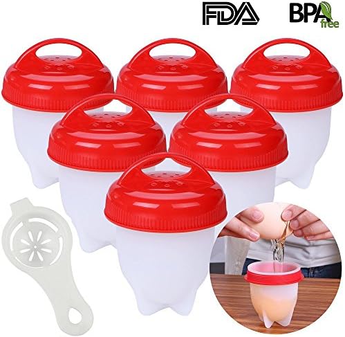 AUSHEN Egg Cooker [2018 UPGRADED] Non Stick Silicone Egg Cooker Set FDA BPA Free 6 Pack with Egg Separator (Egg Cooker)