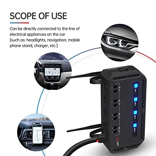 Car Fuse Box 12V with Relay Universal 20A Motorcycle/Car Quick Wiring Fuse Holder 4 Way Waterproof with LED Warning Indicator for Motorcycle Truck Boat SUV RV