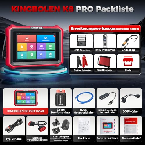 KINGBOLEN K8 PRO OBD2 Diagnostic Device Bluetooth, All System Diagnostic Device Car with Bi-Directional, 42+ Service Reset, ECU Coding, V.A.G-Guided, FCA, CANFD & DOIP, Lifetime Free Update