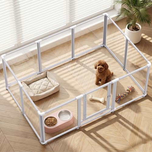Homelio 10 Panel Acrylic Indoor Dog Playpen, Height: 60 cm, Dog Pen with Door, Metal Frame, Sturdy, Easy to Install, Suitable for Small Dogs, Puppies, Rabbits, White