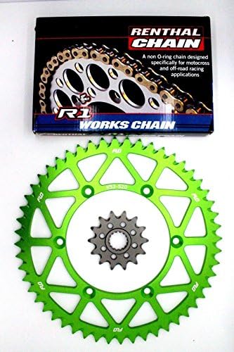 RENTHAL R1 Chain and Sprocket Combo Kit KAWASAKI KX250F FRONT SPROCKET 12T / REAR SPROCKET 48-53 TOOTH GREEN/ BLACK/ BLUE (51T, Green)