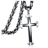 Stainless Steel Cross Pendant Necklace Mens Boys Chain 5mm Byzantine Chain 22